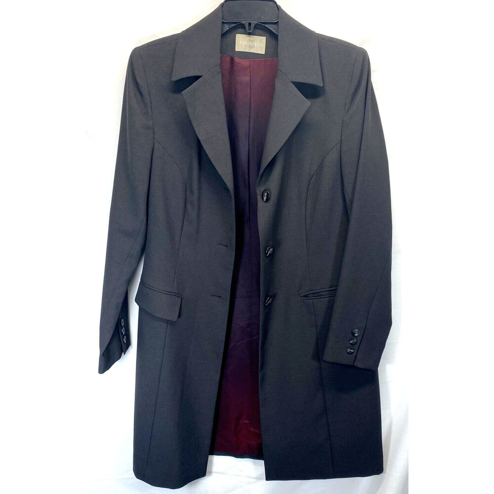 Nordstrom Trim Fit Trench Coat Gray Long Sleeve Savoy Peacoat Size 10 USA